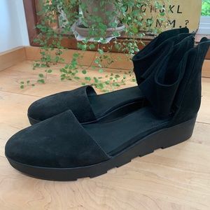 Eileen Fisher Black Suede Wedge Platform Sandals Women 11 Zipper EUC